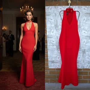Nookie Red High Neck Maxi Gown | Formal Evening Dress Size M | Elegant Mermaid